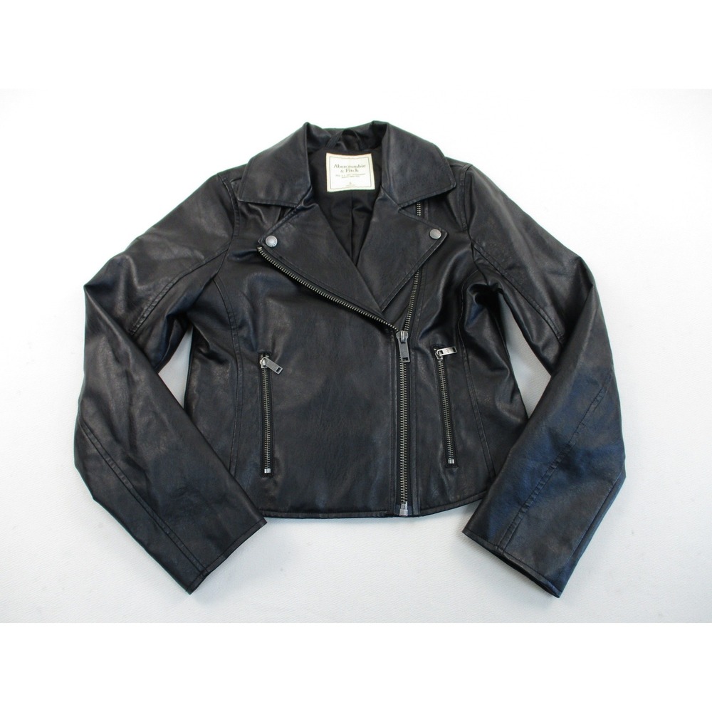 Abercrombie & Fitch Jacket Women S Black Moto Faux Leather Asymmetrical Zip